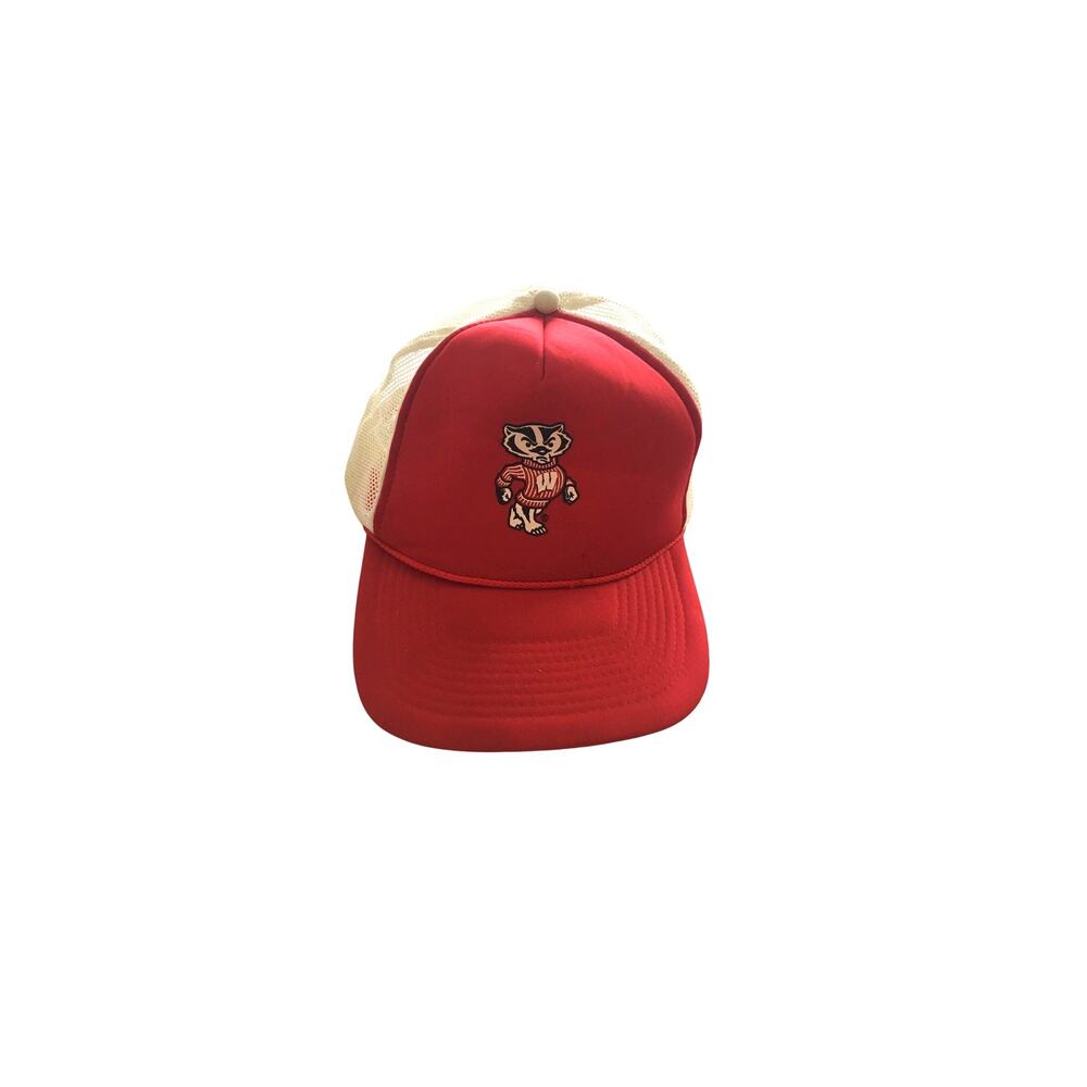 Vintage San Sun Trucker Hat Red and White Wisconsin Badgers Snapback